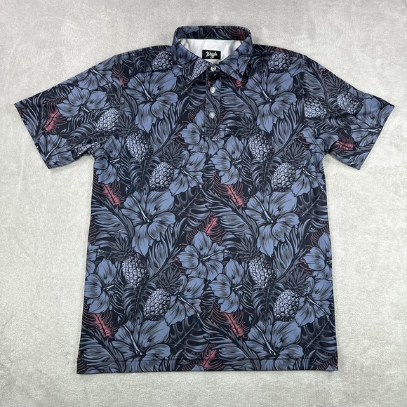 Waggle Polo Shirt Mens Medium Multicolor Floral Golf Performance Stretch Casual - Picture 2 of 9